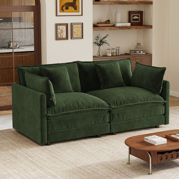 English Elm Upholstered Deep Seat Chenille Sofa with Toss Pillows for Living Room Comfort Green W714P501032