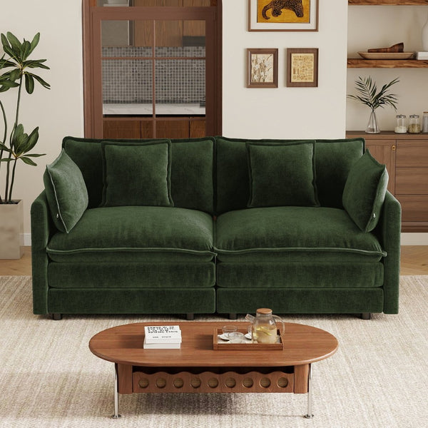 English Elm Upholstered Deep Seat Chenille Sofa with Toss Pillows for Living Room Comfort Green W714P501032
