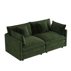 English Elm Upholstered Deep Seat Chenille Sofa with Toss Pillows for Living Room Comfort Green W714P501032