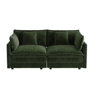 English Elm Upholstered Deep Seat Chenille Sofa with Toss Pillows for Living Room Comfort Green W714P501032