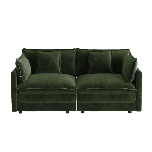 English Elm Upholstered Deep Seat Chenille Sofa with Toss Pillows for Living Room Comfort Green W714P501032
