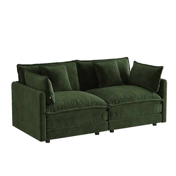 English Elm Upholstered Deep Seat Chenille Sofa with Toss Pillows for Living Room Comfort Green W714P501032