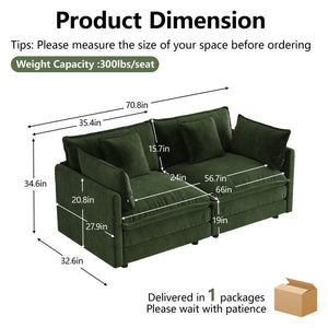 English Elm Upholstered Deep Seat Chenille Sofa with Toss Pillows for Living Room Comfort Green W714P501032