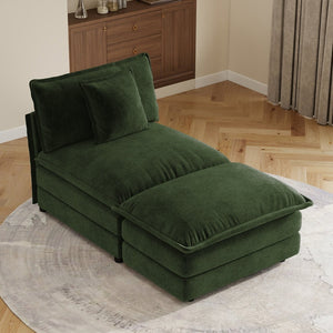 English Elm Allure Modular Chenille Sectional Unit with Ottoman Solid Wood Frame Living Room Seating Green W714P501037