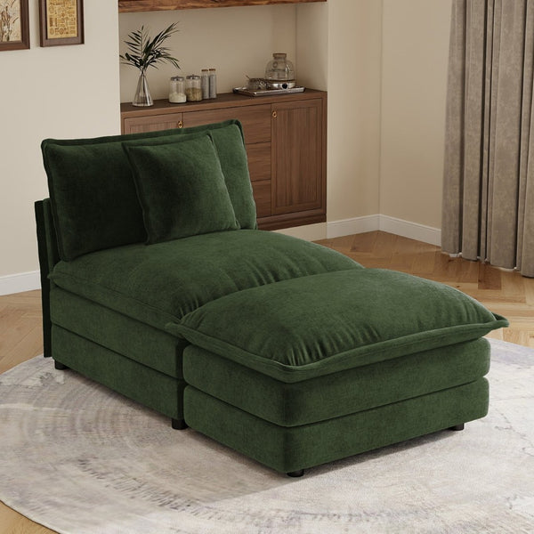 English Elm Allure Modular Chenille Sectional Unit with Ottoman Solid Wood Frame Living Room Seating Green W714P501037