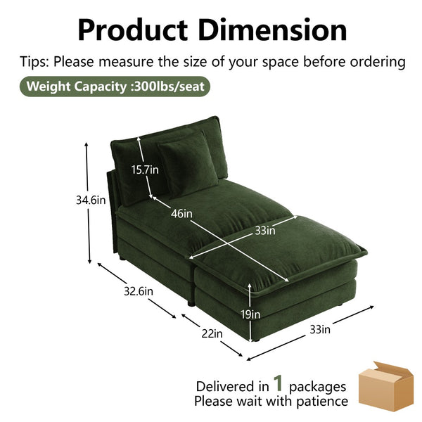 English Elm Allure Modular Chenille Sectional Unit with Ottoman Solid Wood Frame Living Room Seating Green W714P501037