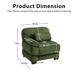 English Elm Sofa Modular Corduroy Sectional with Memory Foam Deep Seat and Adjustable Backrest LSF Green W714P520808
