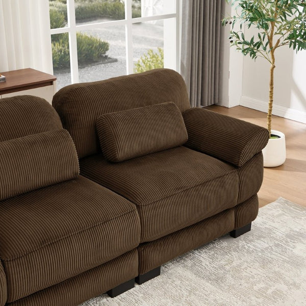 English Elm Sofa Modular Corduroy Sectional with Memory Foam Seats and Adjustable Lumbar Support Brown W714P520817