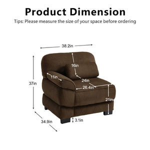 English Elm Sofa Modular Corduroy Sectional with Memory Foam Seats and Adjustable Lumbar Support Brown W714P520817