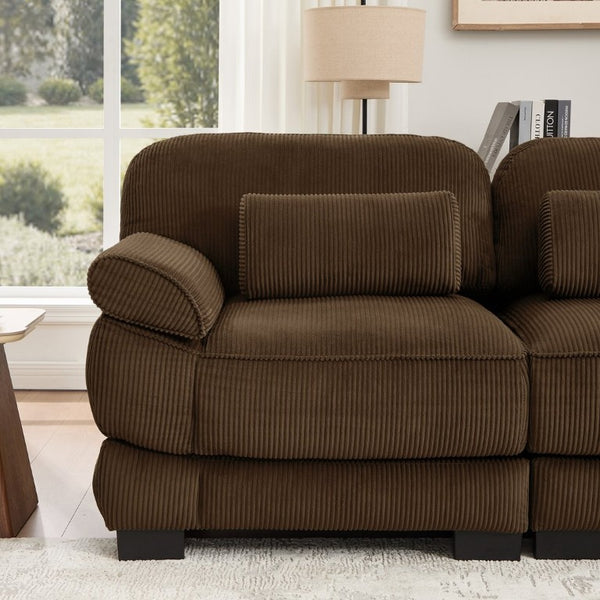 English Elm Sofa Modular Corduroy Sectional with Memory Foam Seats and Adjustable Lumbar Support Brown W714P520817