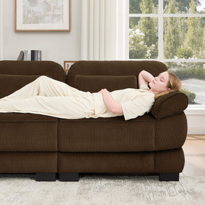 English Elm Sofa Modular Corduroy Sectional with Memory Foam Deep Seat and Adjustable Backrest RSF Brown W714P520818