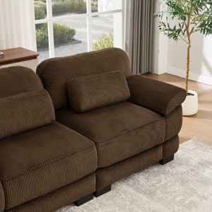 English Elm Sofa Modular Corduroy Sectional with Memory Foam Deep Seat and Adjustable Backrest RSF Brown W714P520818