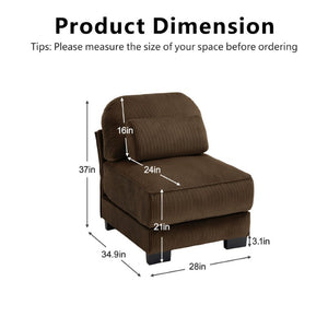English Elm Armless Modular Sectional Unit Corduroy Upholstered with Memory Foam and Lumbar Pillow Brown W714P520819