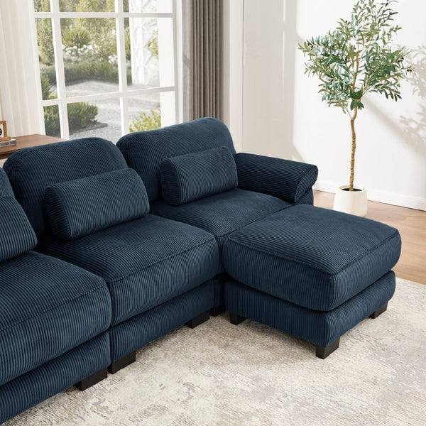 English Elm Sofa Modular Corduroy Sectional with Memory Foam Deep Seat and Adjustable Backrest RSF Blue W714P520822