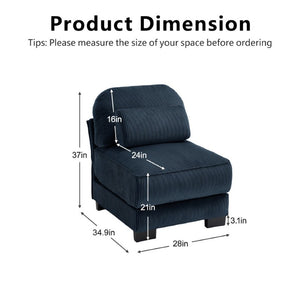 English Elm Armless Modular Sectional Unit Corduroy Upholstered with Memory Foam and Lumbar Pillow Blue W714P520823