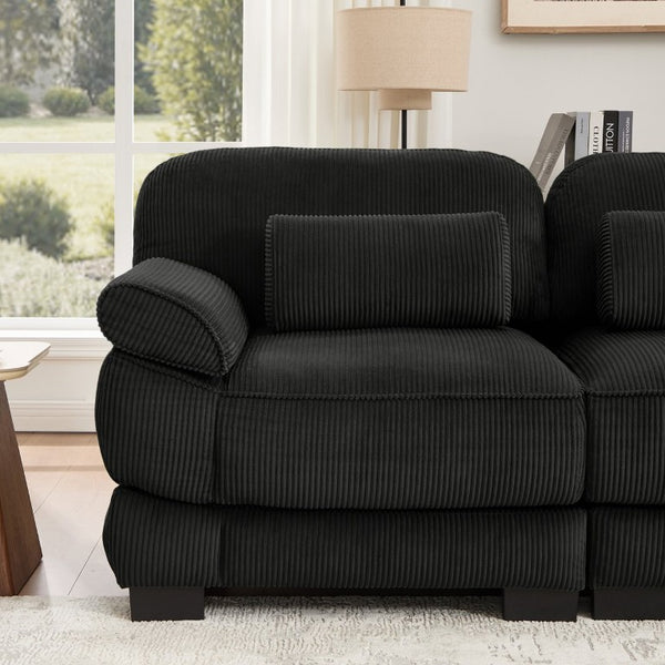 English Elm Sofa Modular Corduroy Sectional with Memory Foam Seats and Adjustable Lumbar Support Black W714P520826