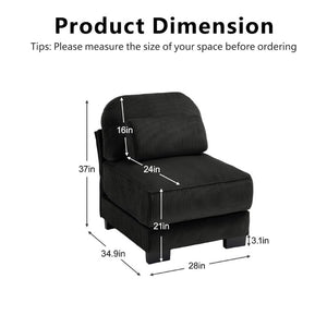 English Elm Armless Modular Sectional Unit Corduroy Upholstered with Memory Foam and Lumbar Pillow Black W714P520828