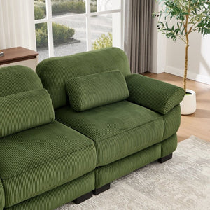 English Elm Sofa Modular Sectional with Memory Foam Cushions Adjustable Back for Living Rooms Green Corduroy W714P520847