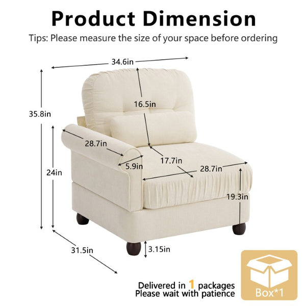 English Elm Sofa Modular Sectional with Memory Foam Cushions Adjustable Back for Living Rooms Beige Chenille W714P541724