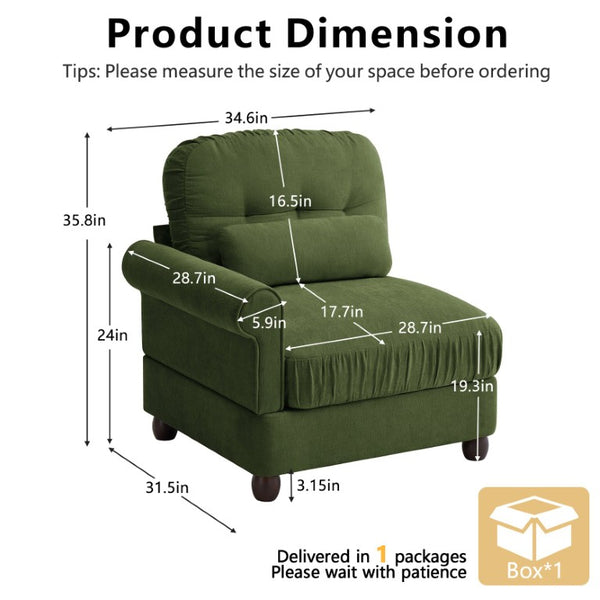 English Elm Sofa Modular Sectional with Memory Foam Cushions Adjustable Back for Living Rooms Green Chenille W714P541739