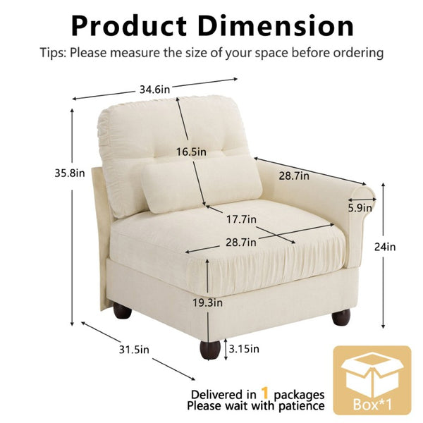 English Elm Melbourne Chenille Modular Sofa Tufted Back Ruffled Cushions Retro Living Room Beige W714P541741