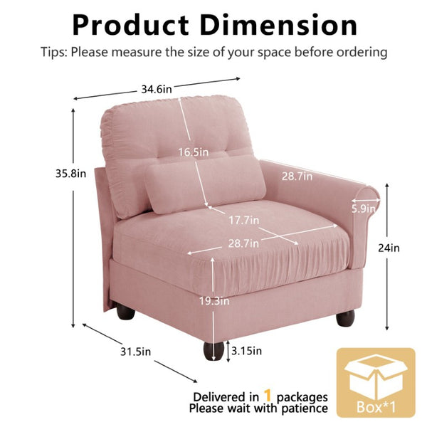 English Elm Melbourne Chenille Modular Sofa Tufted Back Ruffled Cushions Retro Living Room Pink W714P541745