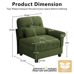 English Elm Melbourne Chenille Modular Sofa Tufted Back Ruffled Cushions Retro Living Room Green W714P541747