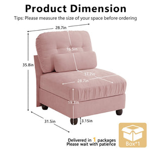 English Elm Melbourne Chenille Modular Sofa Tufted Retro Chic Style for Transitional Living Rooms Pink Armless Sofa W714P541756
