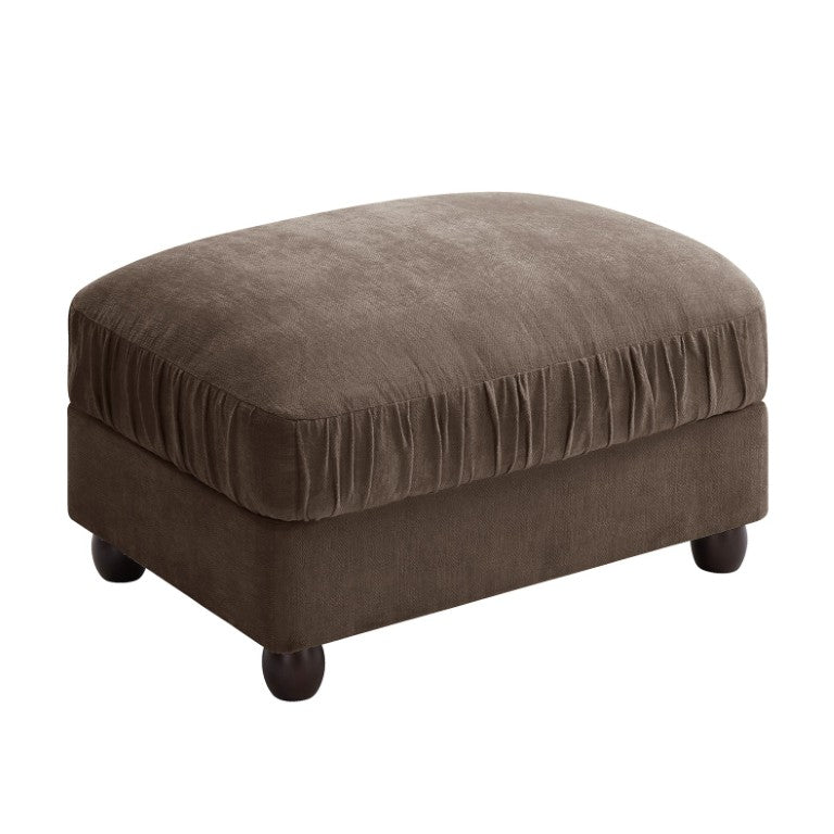 English Elm Melbourne Chenille Tufted Ottoman Ruffled Cushion Solid Wood Legs Retro Accent W714P541835