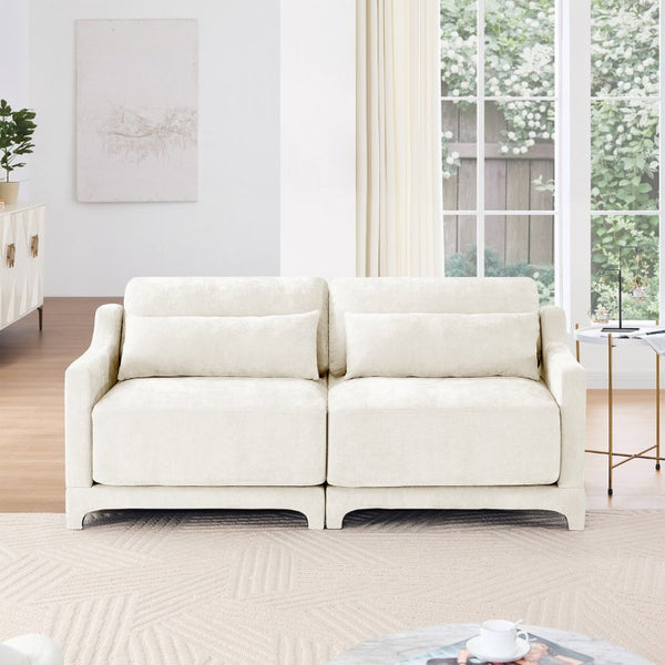 English Elm Two Seater Chenille Upholstered Sofa with Ergonomic Back Support for Modern Living Rooms W714S01193