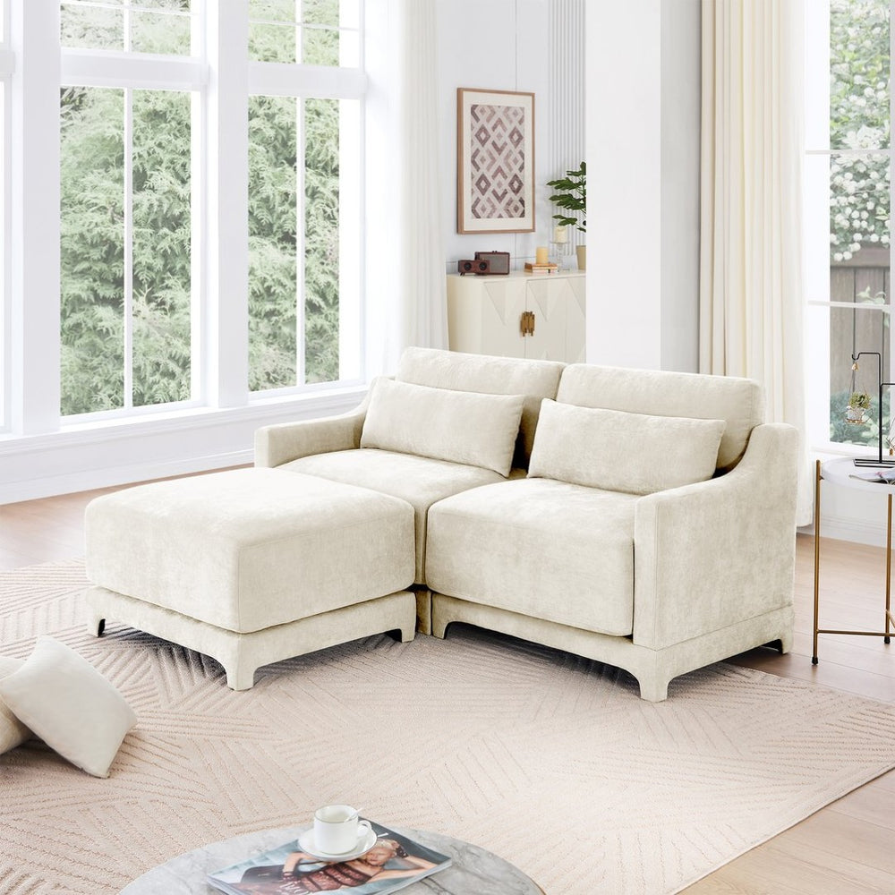 English Elm Two Seater Chenille Sofa with Ottoman and Lumbar Pillows for Modern Living Rooms W714S01194