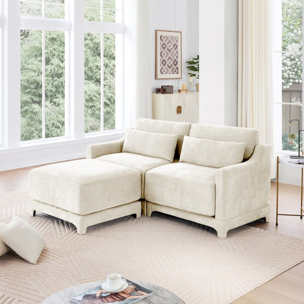 English Elm Two Seater Chenille Sofa with Ottoman and Lumbar Pillows for Modern Living Rooms W714S01194