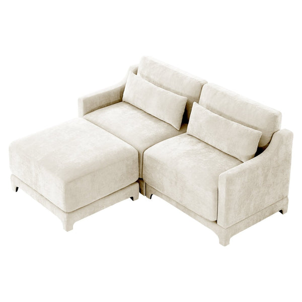 English Elm Two Seater Chenille Sofa with Ottoman and Lumbar Pillows for Modern Living Rooms W714S01194