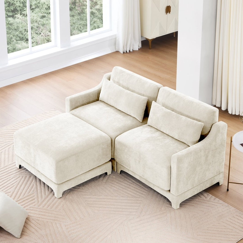 English Elm Two Seater Chenille Sofa with Ottoman and Lumbar Pillows for Modern Living Rooms W714S01194
