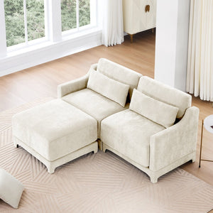 English Elm Two Seater Chenille Sofa with Ottoman and Lumbar Pillows for Modern Living Rooms W714S01194