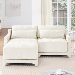 English Elm Two Seater Chenille Sofa with Ottoman and Lumbar Pillows for Modern Living Rooms W714S01194