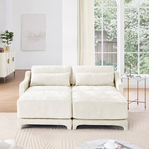 English Elm Two Seater Chenille Sofa with Ottomans Lumbar Pillows Tufted Arms Living Room W714S01195