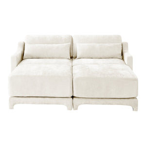English Elm Two Seater Chenille Sofa with Ottomans Lumbar Pillows Tufted Arms Living Room W714S01195