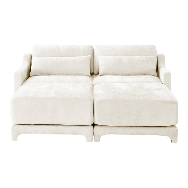 English Elm Two Seater Chenille Sofa with Ottomans Lumbar Pillows Tufted Arms Living Room W714S01195