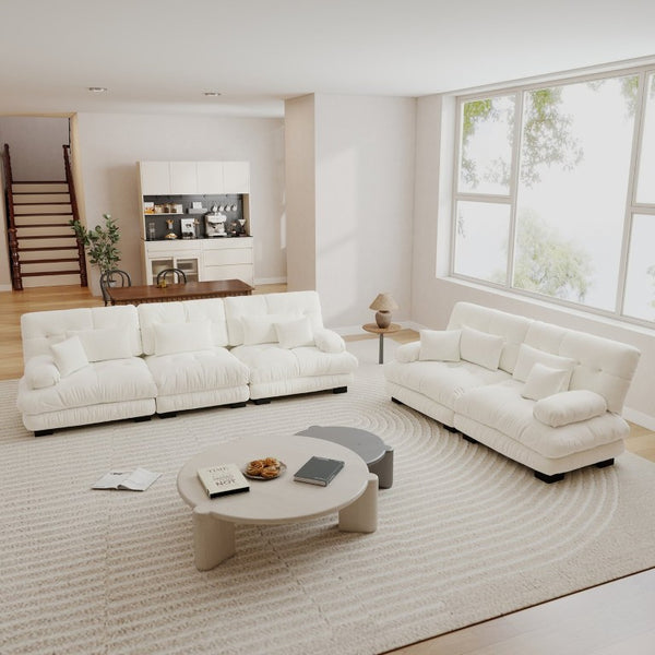 English Elm A Cloud Soft Chenille Modular Sectional Set with Deep Seats and Bolster Armrests White W714S01814