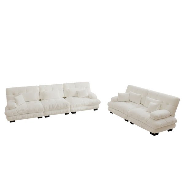 English Elm A Cloud Soft Chenille Modular Sectional Set with Deep Seats and Bolster Armrests White W714S01814