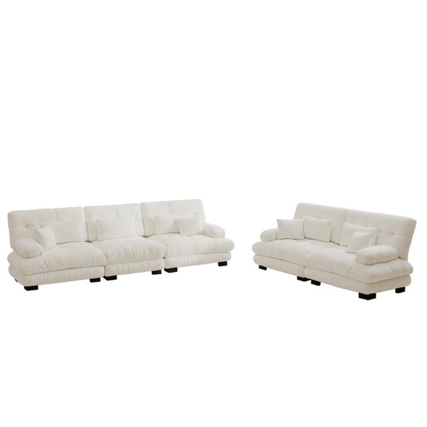 English Elm A Cloud Soft Chenille Modular Sectional Set with Deep Seats and Bolster Armrests White W714S01814