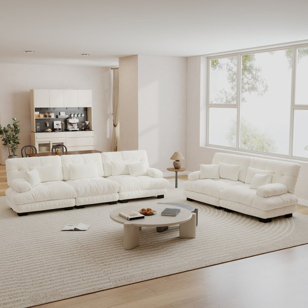 English Elm A Cloud Soft Chenille Modular Sectional Set with Deep Seats and Bolster Armrests White W714S01814