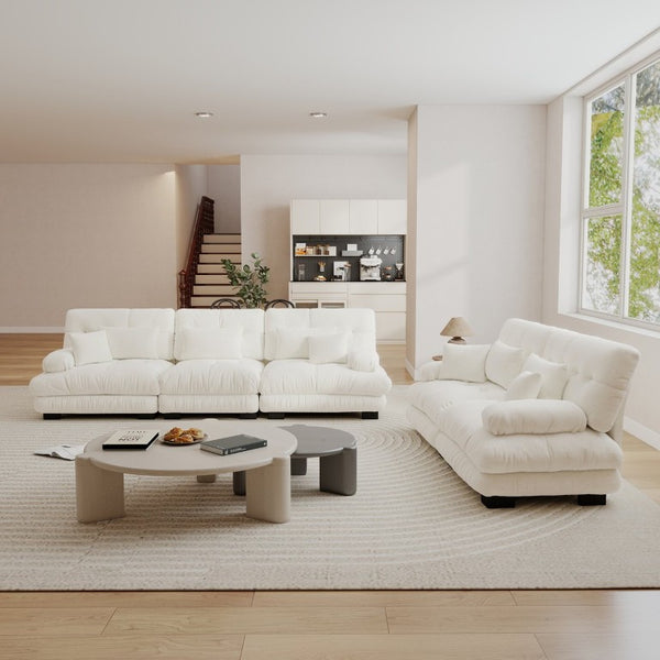 English Elm A Cloud Soft Chenille Modular Sectional Set with Deep Seats and Bolster Armrests White W714S01814