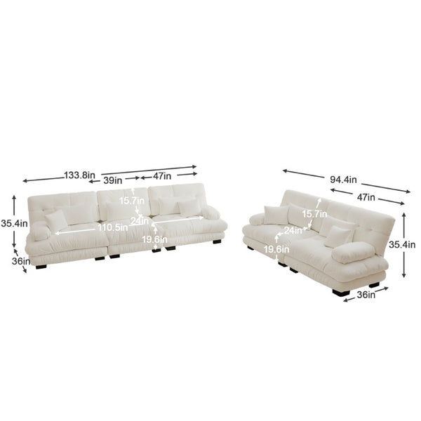 English Elm A Cloud Soft Chenille Modular Sectional Set with Deep Seats and Bolster Armrests White W714S01814