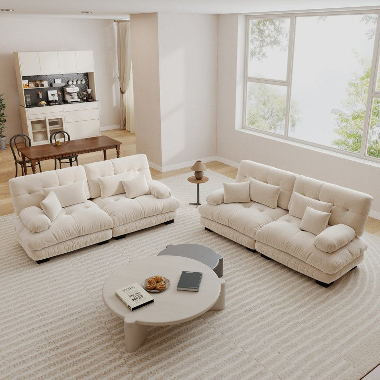English Elm A Vintage Chenille Loveseat Duo with Bolster Arms and Eight Plush Pillows Included Light Coffee W714S01816