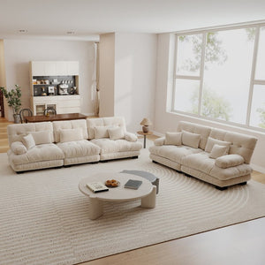 English Elm A Cloud Soft Chenille Modular Sectional Set with Deep Seats and Bolster Armrests Light Coffee W714S01817