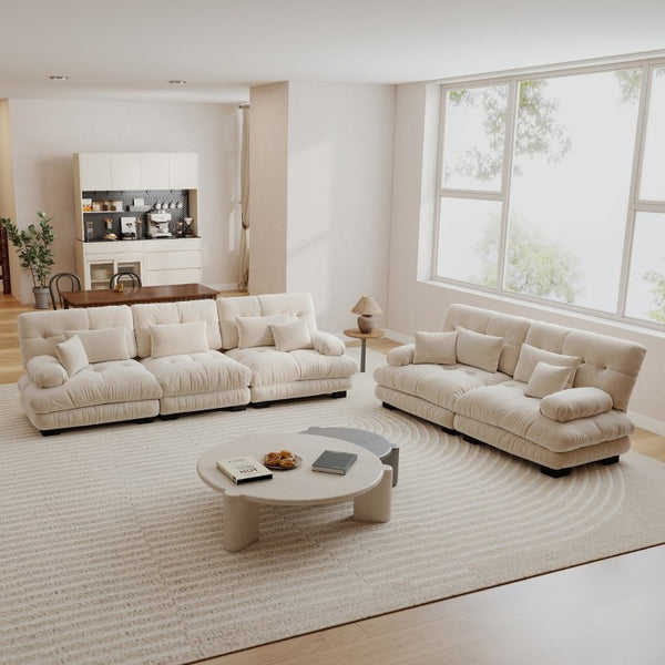 English Elm A Cloud Soft Chenille Modular Sectional Set with Deep Seats and Bolster Armrests Light Coffee W714S01817