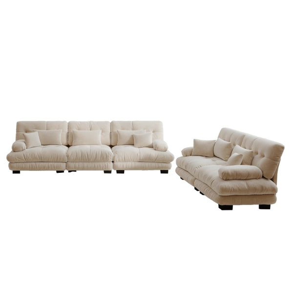 English Elm A Cloud Soft Chenille Modular Sectional Set with Deep Seats and Bolster Armrests Light Coffee W714S01817