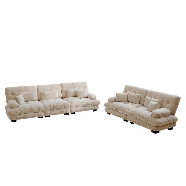 English Elm A Cloud Soft Chenille Modular Sectional Set with Deep Seats and Bolster Armrests Light Coffee W714S01817